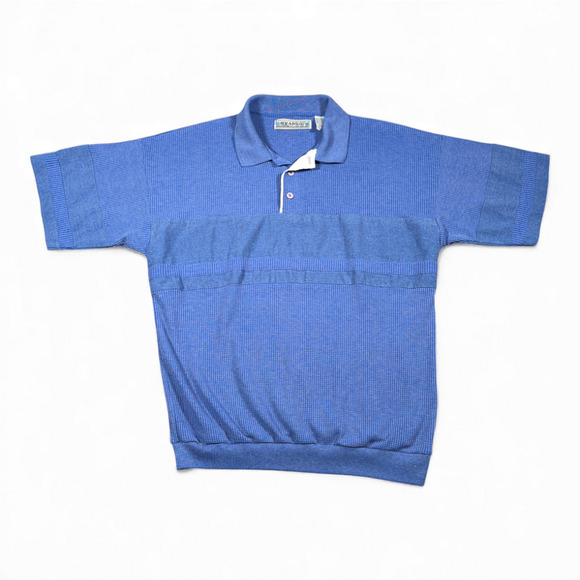 Vintage Hukapoo Polo Shirt Adult MEDIUM Blue Textured Waffle Knit Golf 90s - Picture 1 of 11